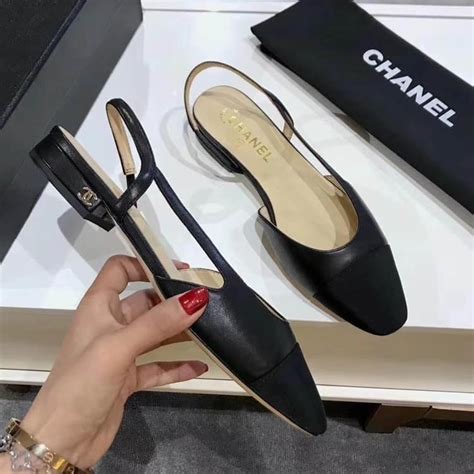 chanel slingback black flat